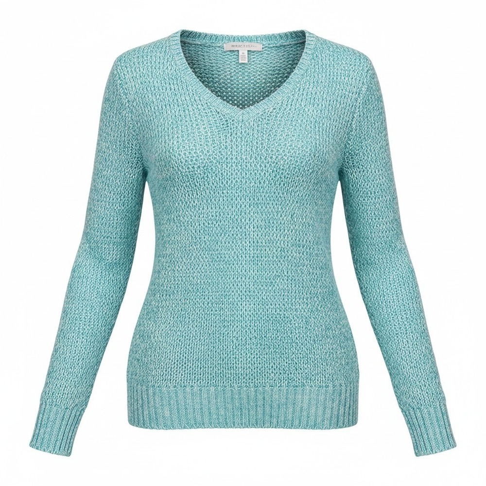Aeropostale V-Neck Sweater Large Teal White Marled Knit Cotton Blend